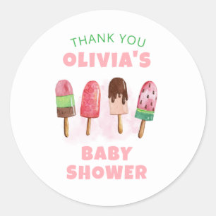 Pink Sweet Ice Cream Popcicle Baby Shower Classic Round Sticker