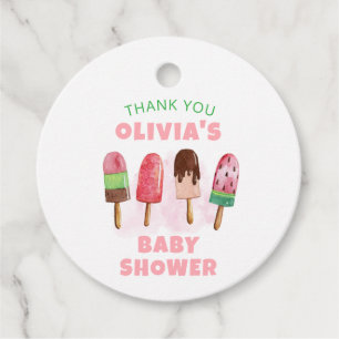 Pink Sweet Ice Cream Popcicle Baby Shower  Favor Tags