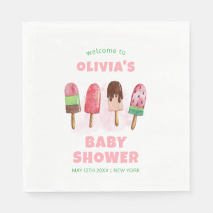 Pink Sweet Ice Cream Popcicle Baby Shower Welcome Napkins