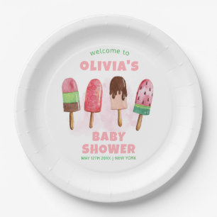 Pink Sweet Ice Cream Popcicle Baby Shower Welcome Paper Plates