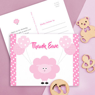 Pink Sweet Lamb Girl Baby Shower Cute Thank You Postcard