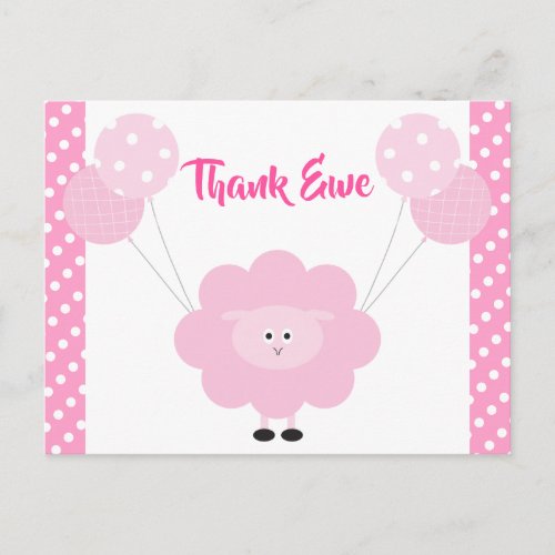 Pink Sweet Lamb Girl Baby Shower Cute Thank You Postcard