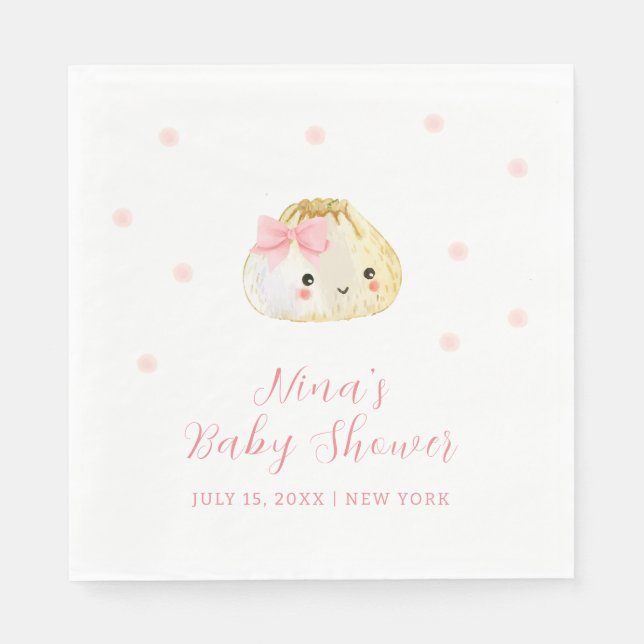 Pink Sweet Little Dumpling Girl Baby Shower  Napkins (Front)