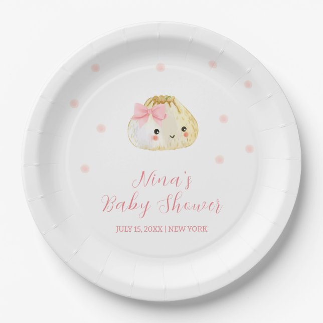 Pink Sweet Little Dumpling Girl Baby Shower  Paper Plates (Front)