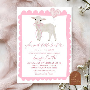 Pink Sweet Little Lamb Baby Shower Invitation