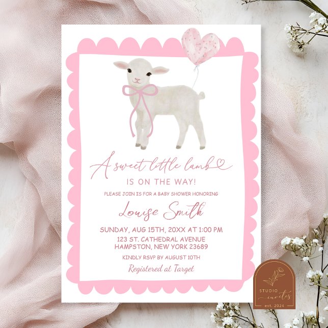 Pink Sweet Little Lamb Baby Shower Invitation (Creator Uploaded)