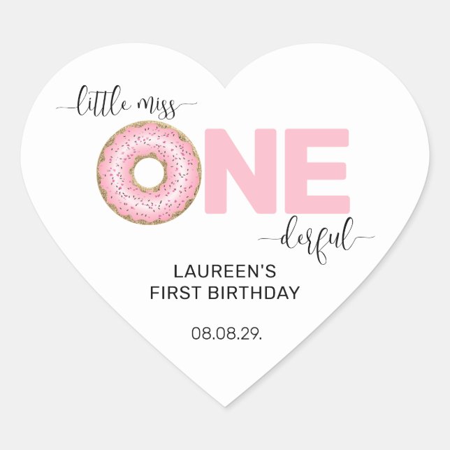 Pink Sweet Little MIss 1st Birthday  Heart Sticker (Front)