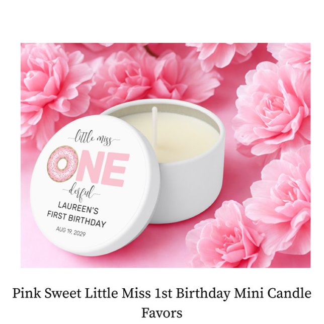 Pink Sweet Little MIss 1st Birthday  Mini Candle Favors (Creator Uploaded)