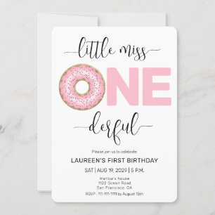 Pink Sweet Little MIss 1st Birthday Rounded Edges Invitation