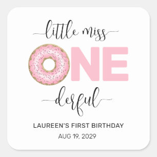 Pink Sweet Little MIss 1st Birthday Square Sticker