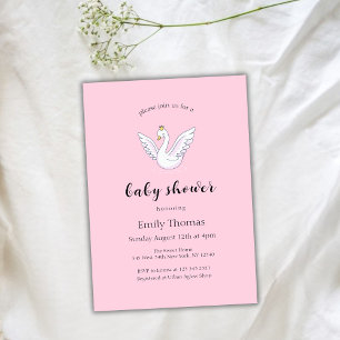 Pink Sweet Modern Princess Swan Baby Shower Invitation
