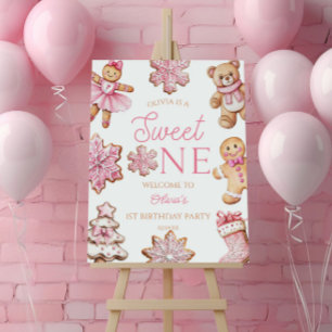 Pink Sweet One 1st Birthday Party Welcome Sign