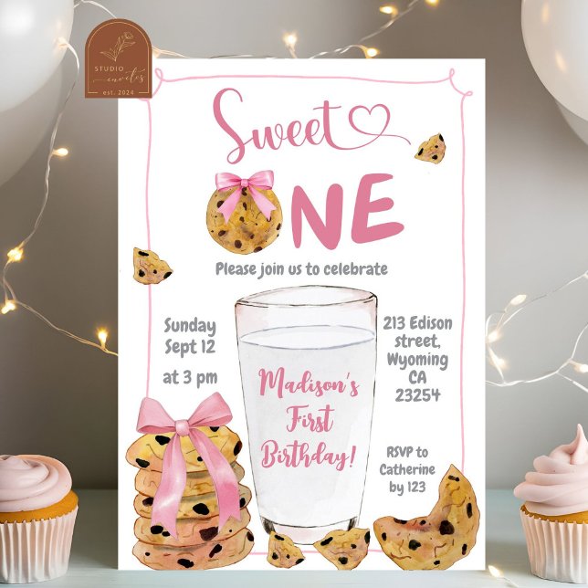 Pink Sweet One Birthday Party Illustration Invitation (Creator Uploaded)