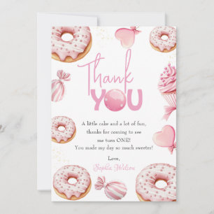 Pink Sweet One Birthday Thank You Card