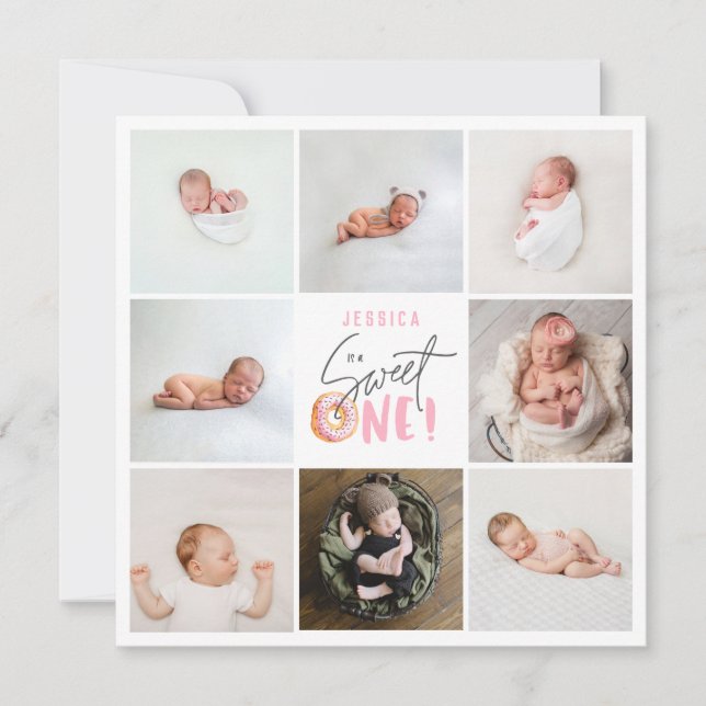 pink sweet one donut 1st birthday multi photo (Front)