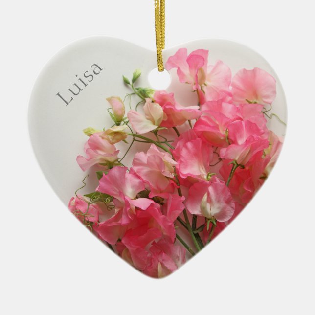 Pink sweet pea bouquet ceramic ornament (Front)