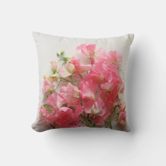 Pink sweet pea bouquet throw pillow