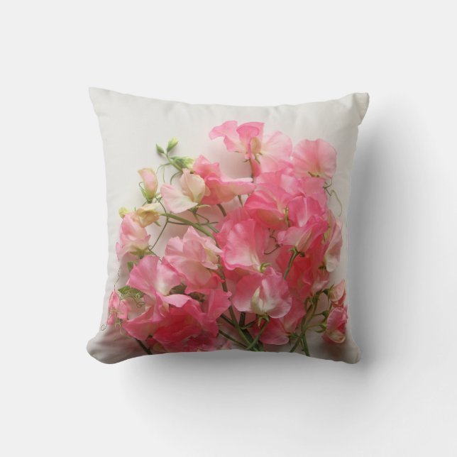 Pink sweet pea bouquet throw pillow (Front)