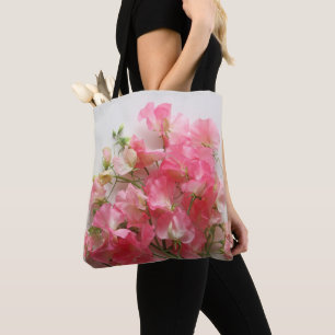 Pink sweet pea bouquet tote bag