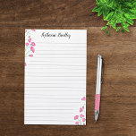 Pink Sweet Pea Floral Add Names Lined Stationery<br><div class="desc">Pretty lined stationery with pink sweet pea flowers and pale gray lines. Add your name in a charming script at the top of the personalized floral stationery. Great gift for a woman who loves writing letters by hand!</div>