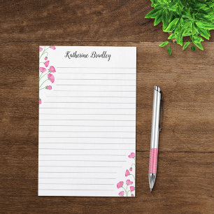Pink Sweet Pea Floral Add Names Lined Stationery