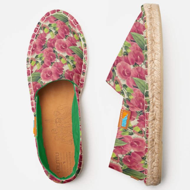 Pink Sweet Pea Floral Art Pattern Espadrilles (Side)