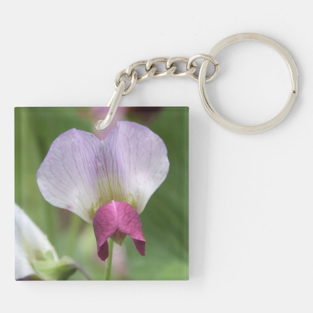 Pink Sweet Pea Flower Keychain (Back)
