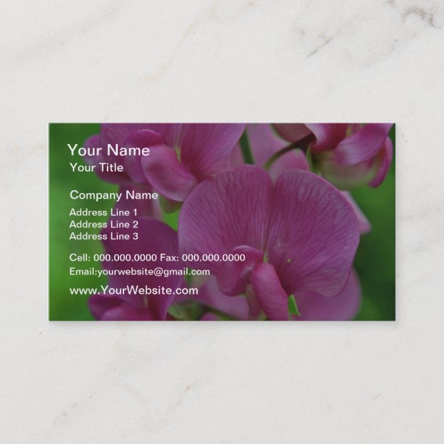 Pink Sweet Pea flowers Business Card (Front)