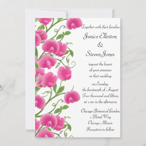 Pink Sweet Pea Flowers Wedding Invitation
