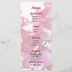 Pink Sweet Pea Heart Wedding Menu