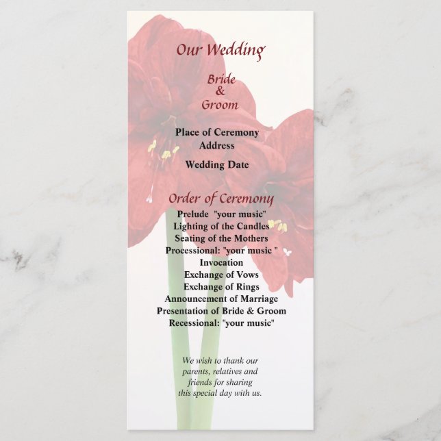 Pink Sweet Pea Heart Wedding Program (Front)