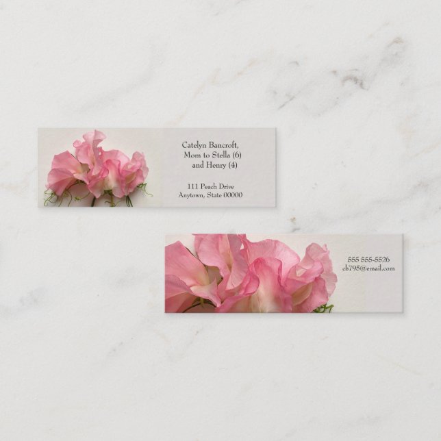 Pink sweet peas close up Mom Mini Business Card (Front/Back)