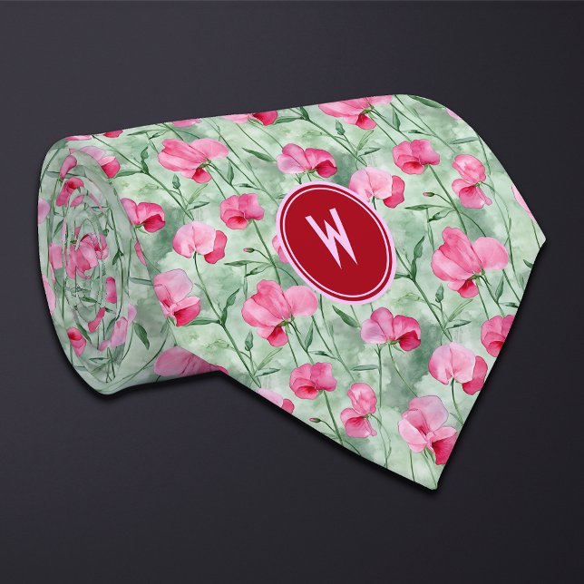 Pink Sweet Peas Floral  Neck Tie (Creator Uploaded)