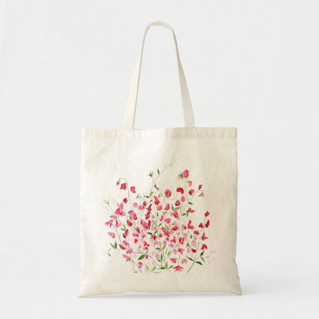 pink sweet peas flowers  painting  tote bag (Front)