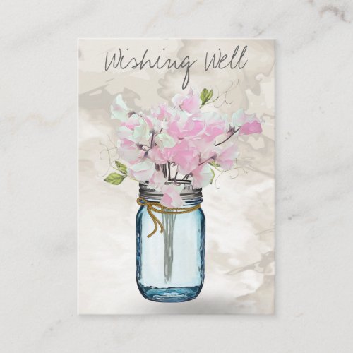 PINK SWEET PEAS MASON JAR WATERCOLOR WISHING WELL ENCLOSURE CARD