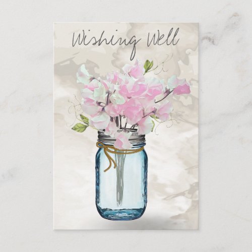 PINK SWEET PEAS VINTAGE MASON JAR WATERCOLOR ENCLOSURE CARD