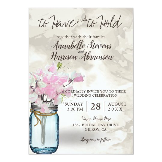 Pink Sweet Peas Vintage Mason Jar Watercolor Invitation Zazzle Pink Sweet Peas Vintage Mason Jar Watercolor Invitation