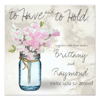 PINK SWEET PEAS VINTAGE MASON JAR WATERCOLOR INVITATION