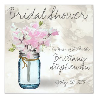 PINK SWEET PEAS VINTAGE MASON JAR WATERCOLOR INVITATION