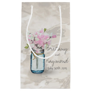 PINK SWEET PEAS VINTAGE MASON JAR WATERCOLOR SMALL GIFT BAG