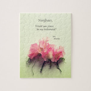 Pink sweet peas with tendrils bridesmaid proposal jigsaw puzzle