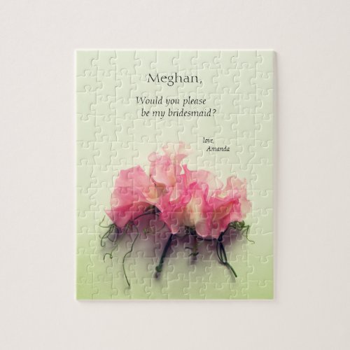 Pink sweet peas with tendrils bridesmaid proposal jigsaw puzzle