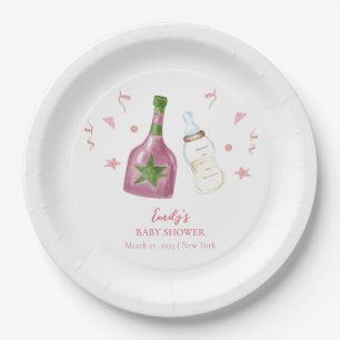 Pink Sweet Poppin Champagne Bottles Baby Shower Paper Plates