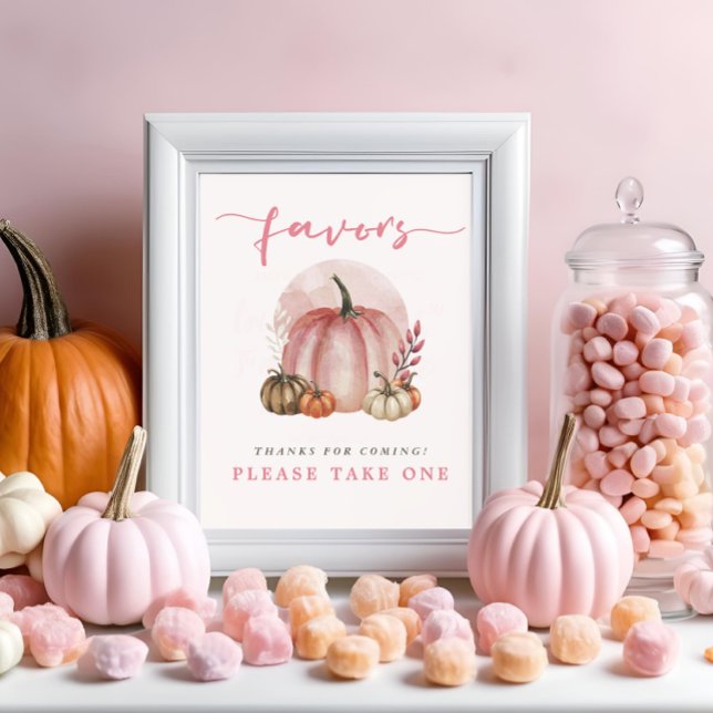 Pink Sweet Pumpkin Baby Girl Shower Favors Here Poster (Creator Uploaded)