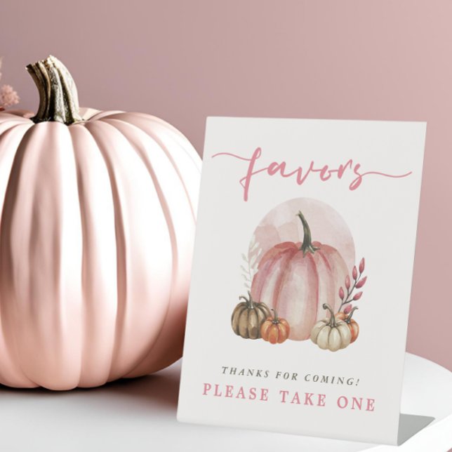 Pink Sweet Pumpkin Baby Girl Shower Favors Pedestal Sign (Creator Uploaded)