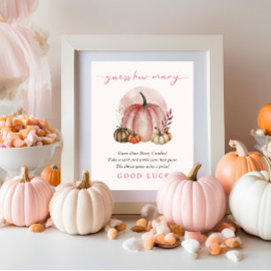 Pink Sweet Pumpkin Baby Girl Shower Guess How Many Poster