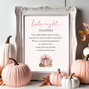 Pink Sweet Pumpkin Baby Shower Late Night Diapers Poster