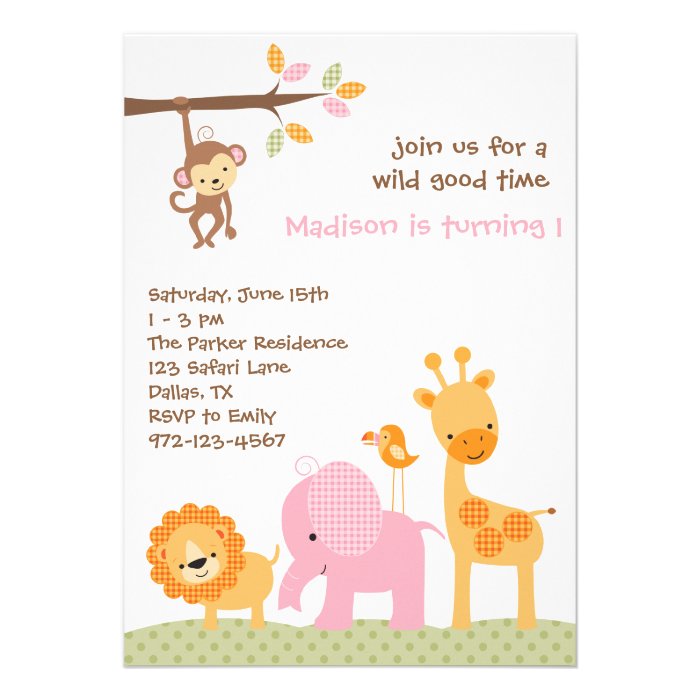 Pink Sweet Safari Invitations Custom Invites