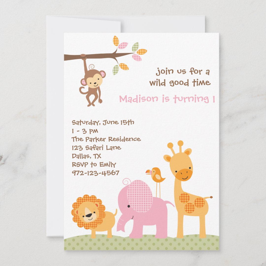 pink safari invitation templates