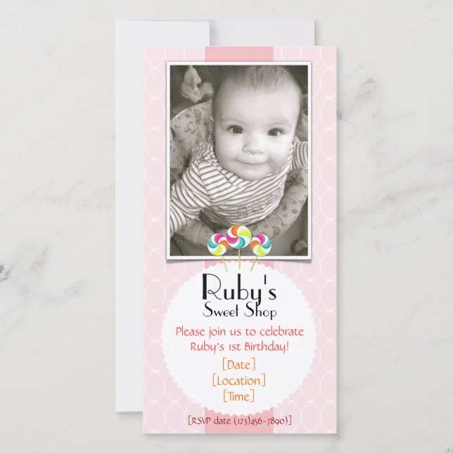 Pink Sweet Shop Lollipop Birthday Party Invitation (Front)